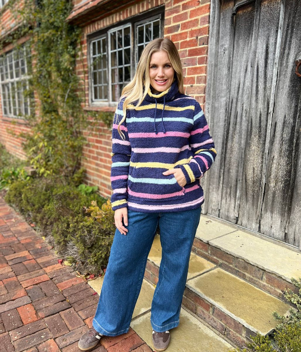 Lazy Jacks Navy Striped Roll Neck Snug Fleece