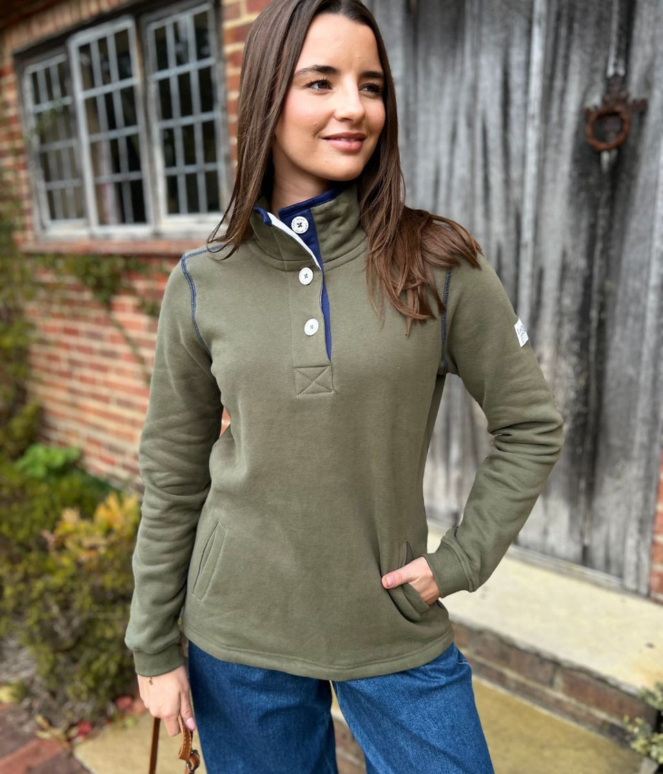 Lazy Jacks Khaki Button Neck Sweatshirt
