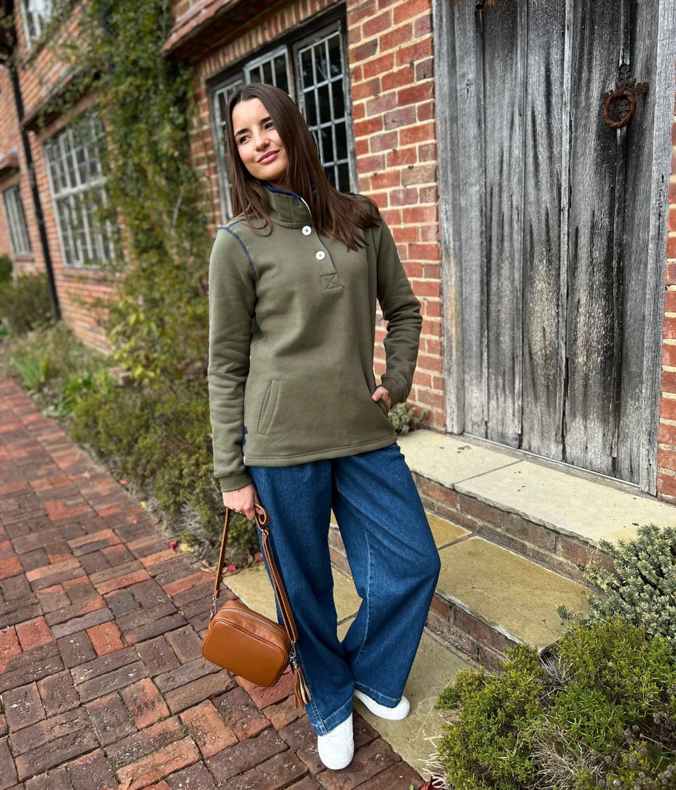 Lazy Jacks Khaki Button Neck Sweatshirt