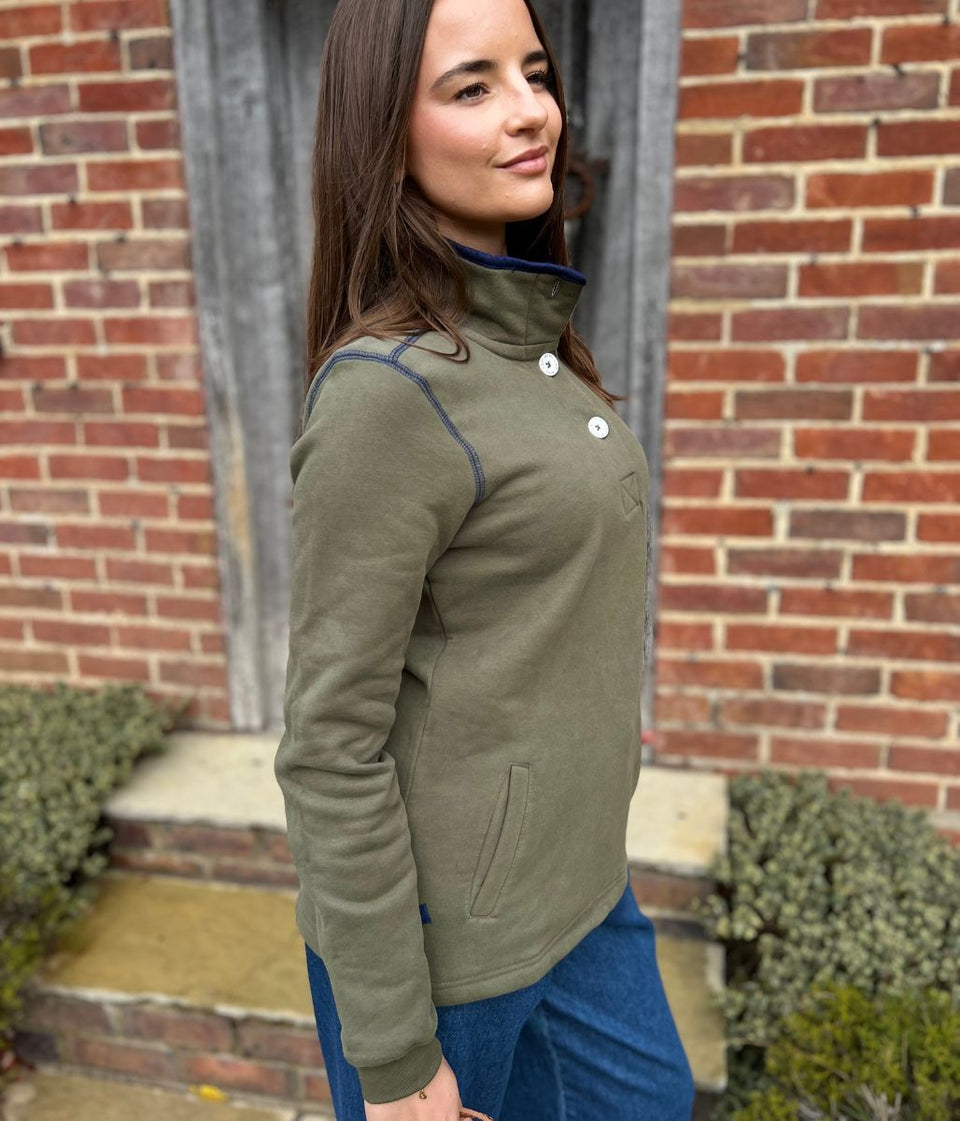 Lazy Jacks Khaki Button Neck Sweatshirt