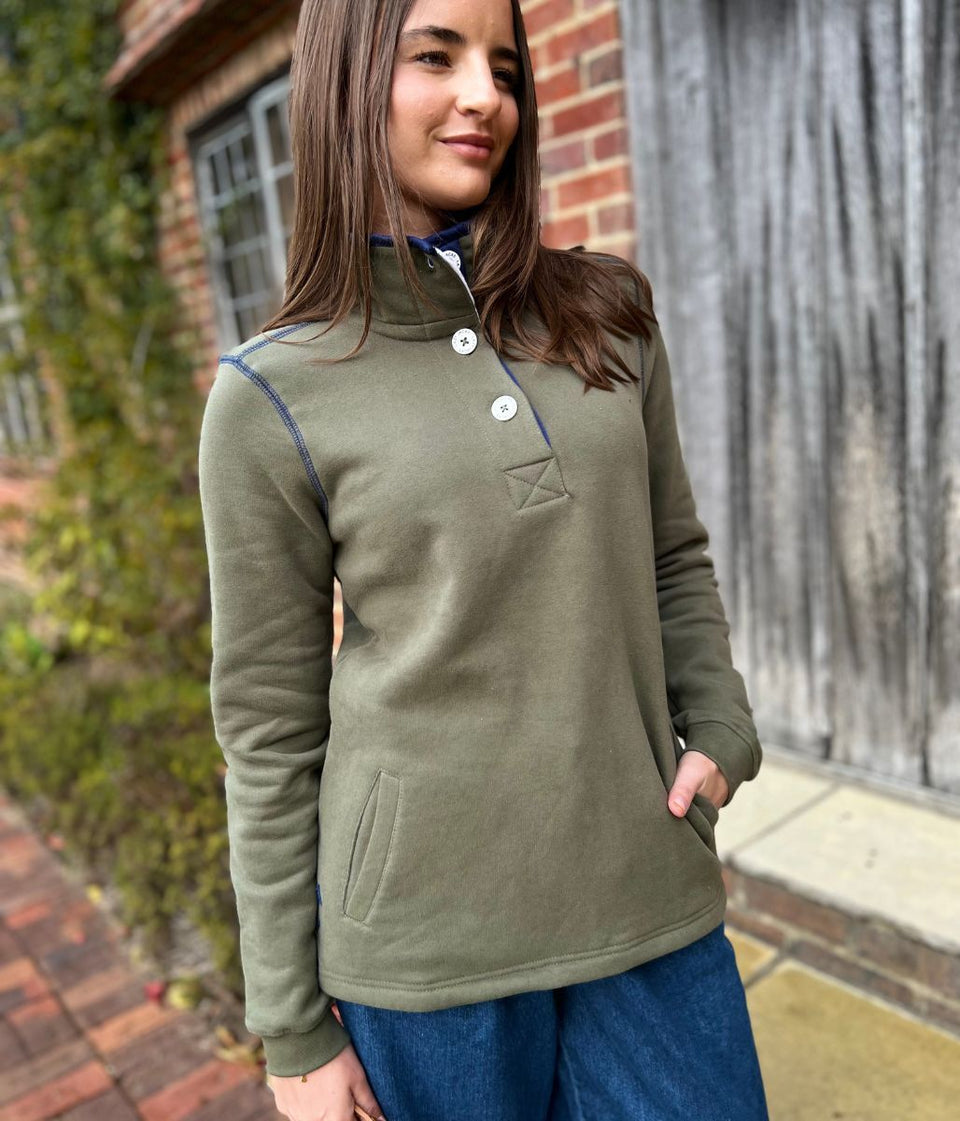 Lazy Jacks Khaki Button Neck Sweatshirt