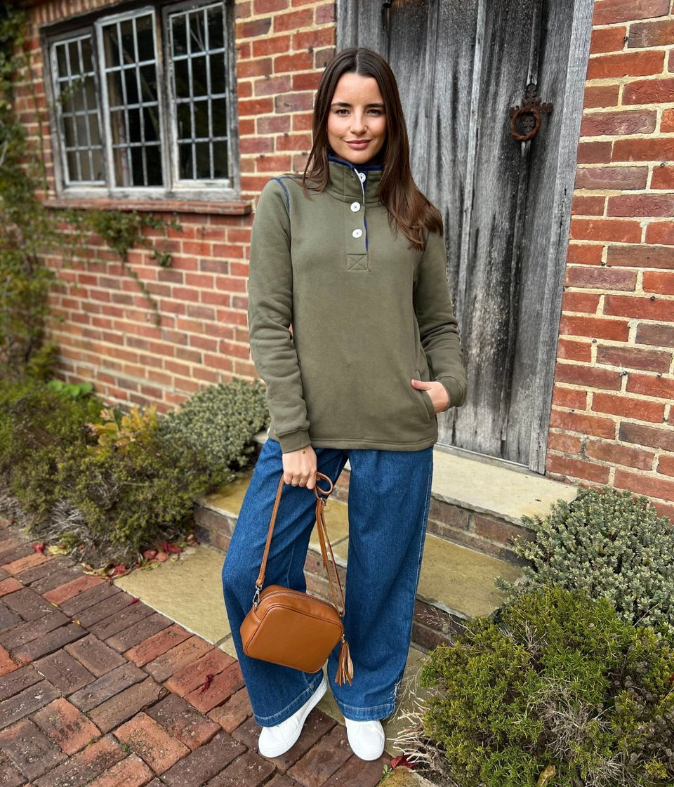 Lazy Jacks Khaki Button Neck Sweatshirt