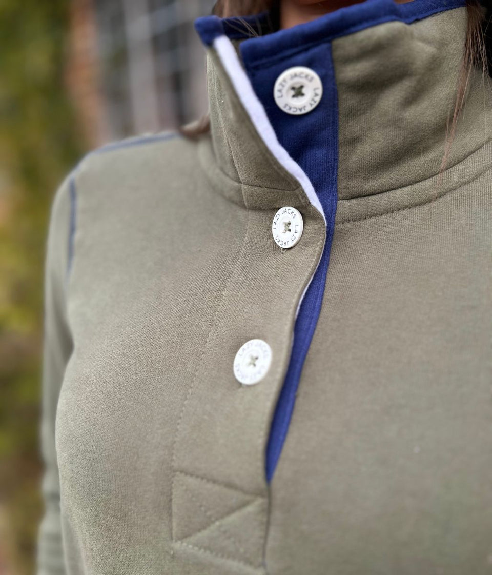 Lazy Jacks Khaki Button Neck Sweatshirt