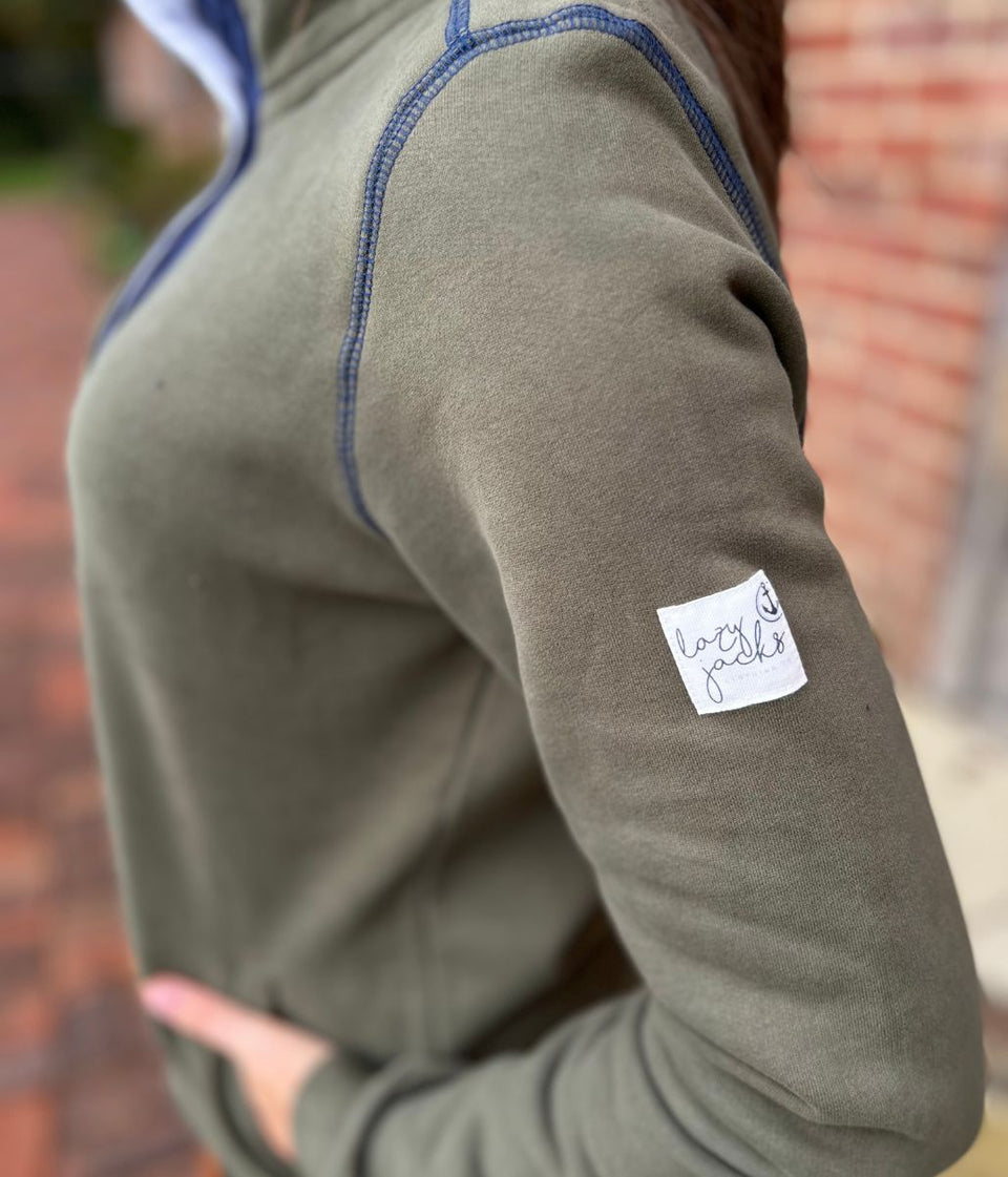 Lazy Jacks Khaki Button Neck Sweatshirt
