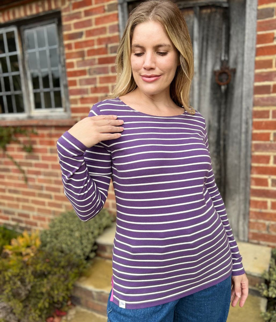 Lazy Jacks Loganberry Striped Breton Top