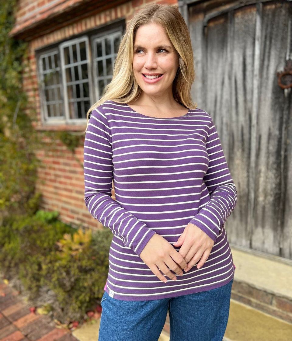 Lazy Jacks Loganberry Striped Breton Top