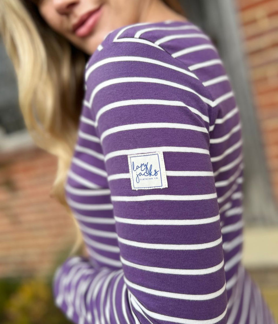 Lazy Jacks Loganberry Striped Breton Top