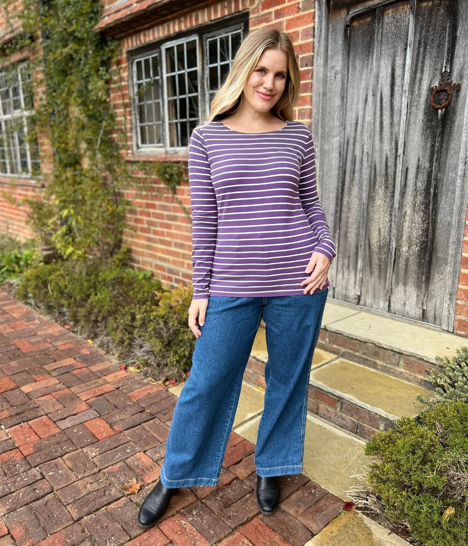 Lazy Jacks Loganberry Striped Breton Top
