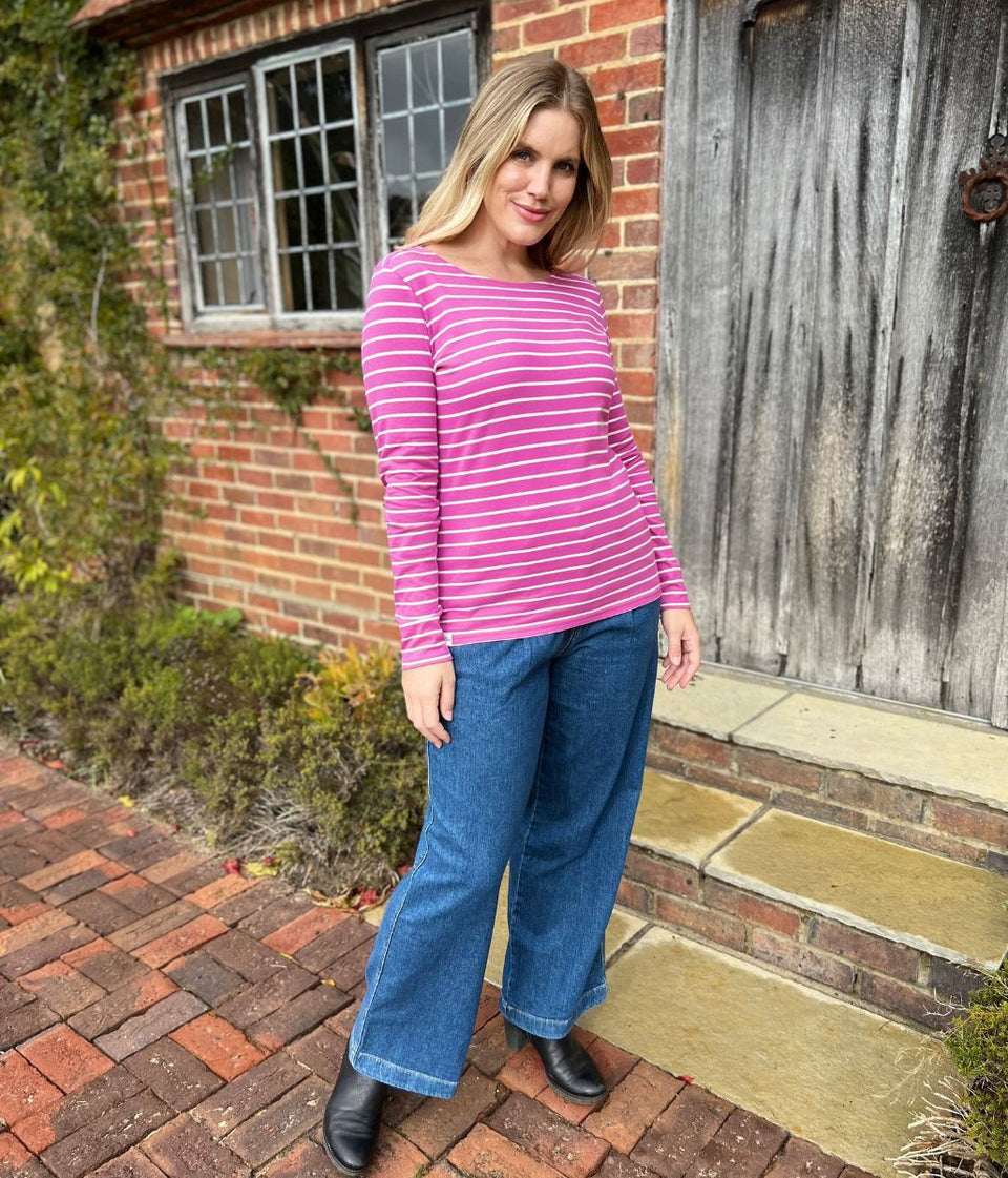Lazy Jacks Raspberry Striped Breton Top