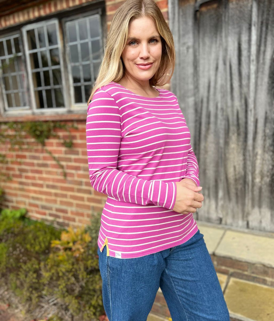 Lazy Jacks Raspberry Striped Breton Top
