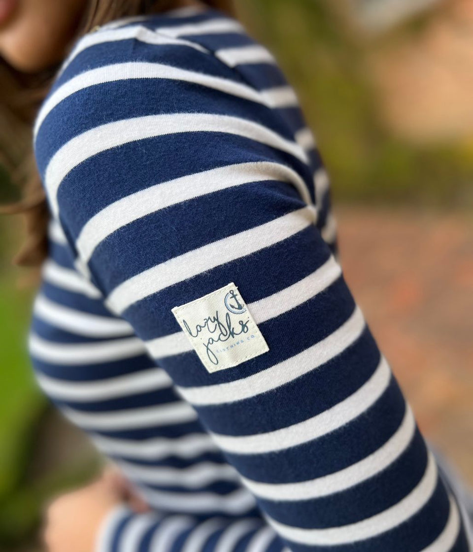 Lazy Jacks Navy Striped Breton Top