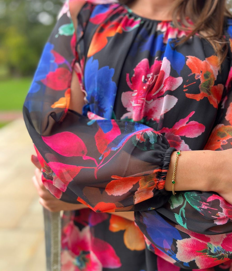 Black Floral Chiffon Layered Top