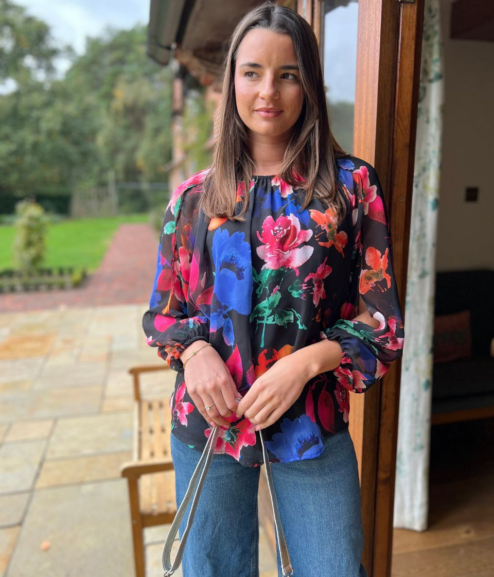 Black Floral Chiffon Layered Top