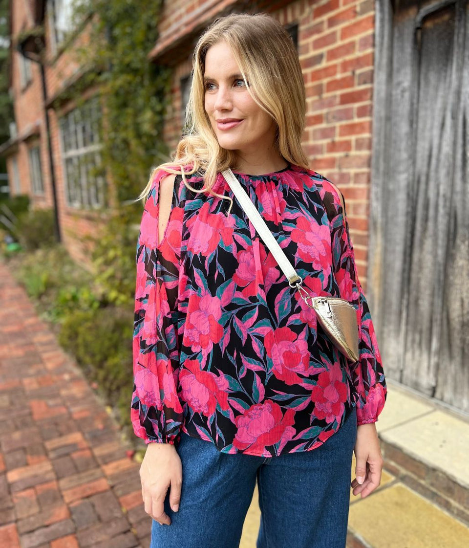 Pink Floral Chiffon Layered Top
