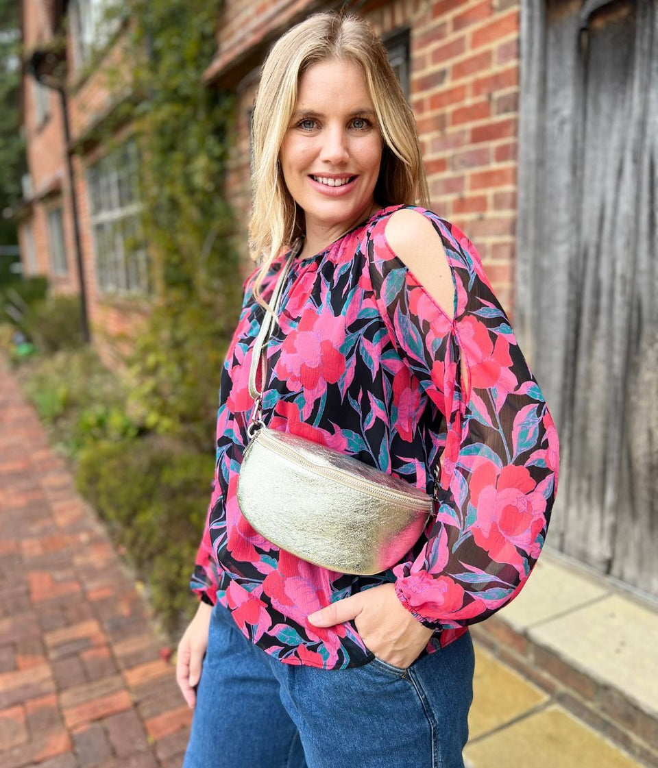 Pink Floral Chiffon Layered Top