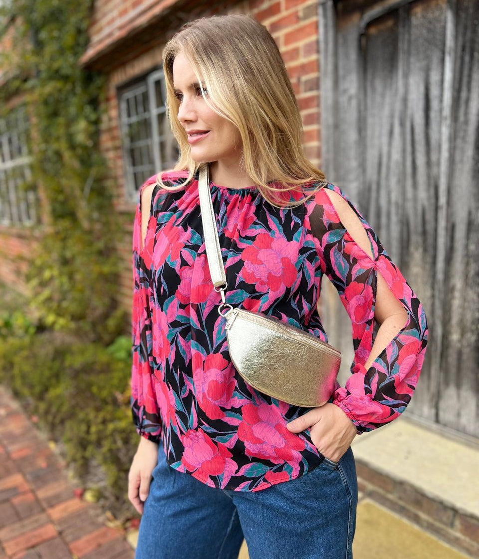 Pink Floral Chiffon Layered Top