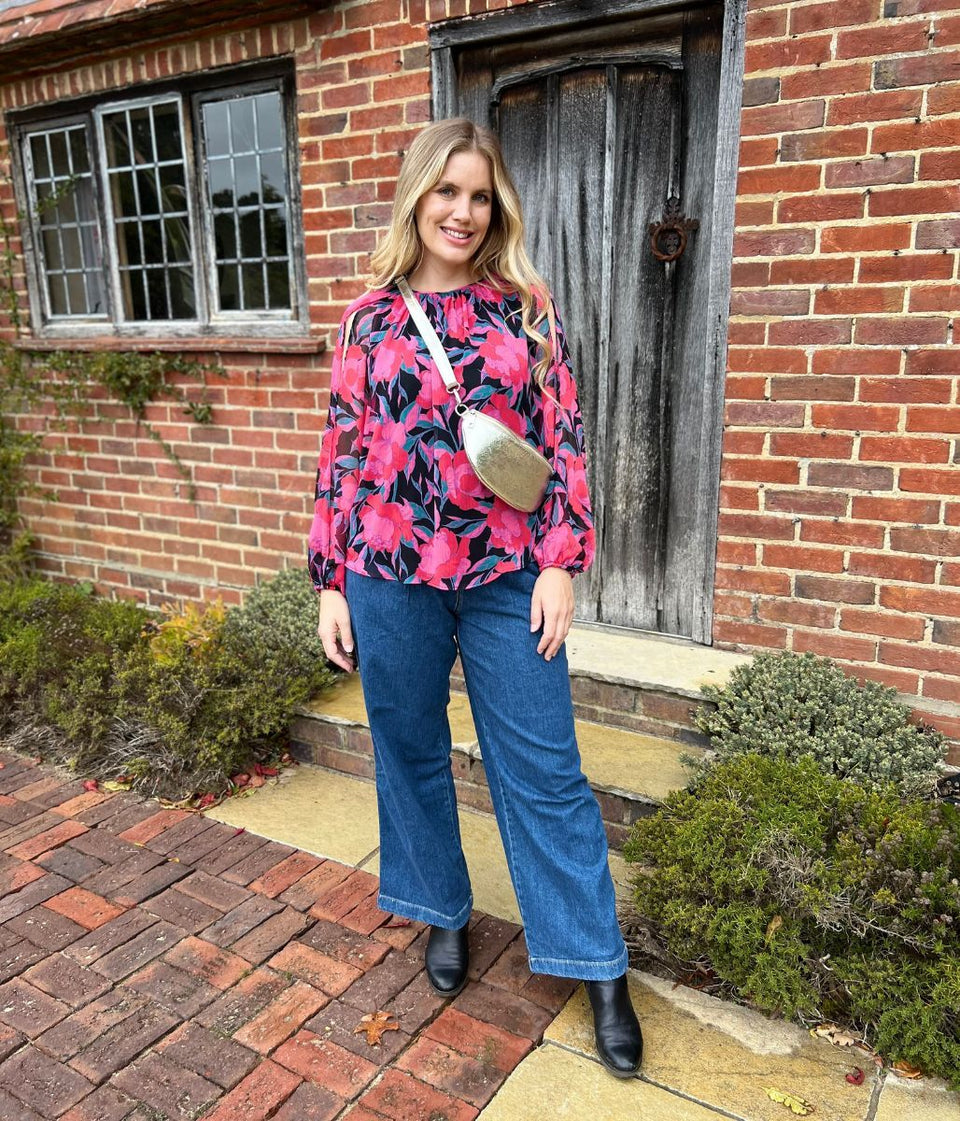 Pink Floral Chiffon Layered Top