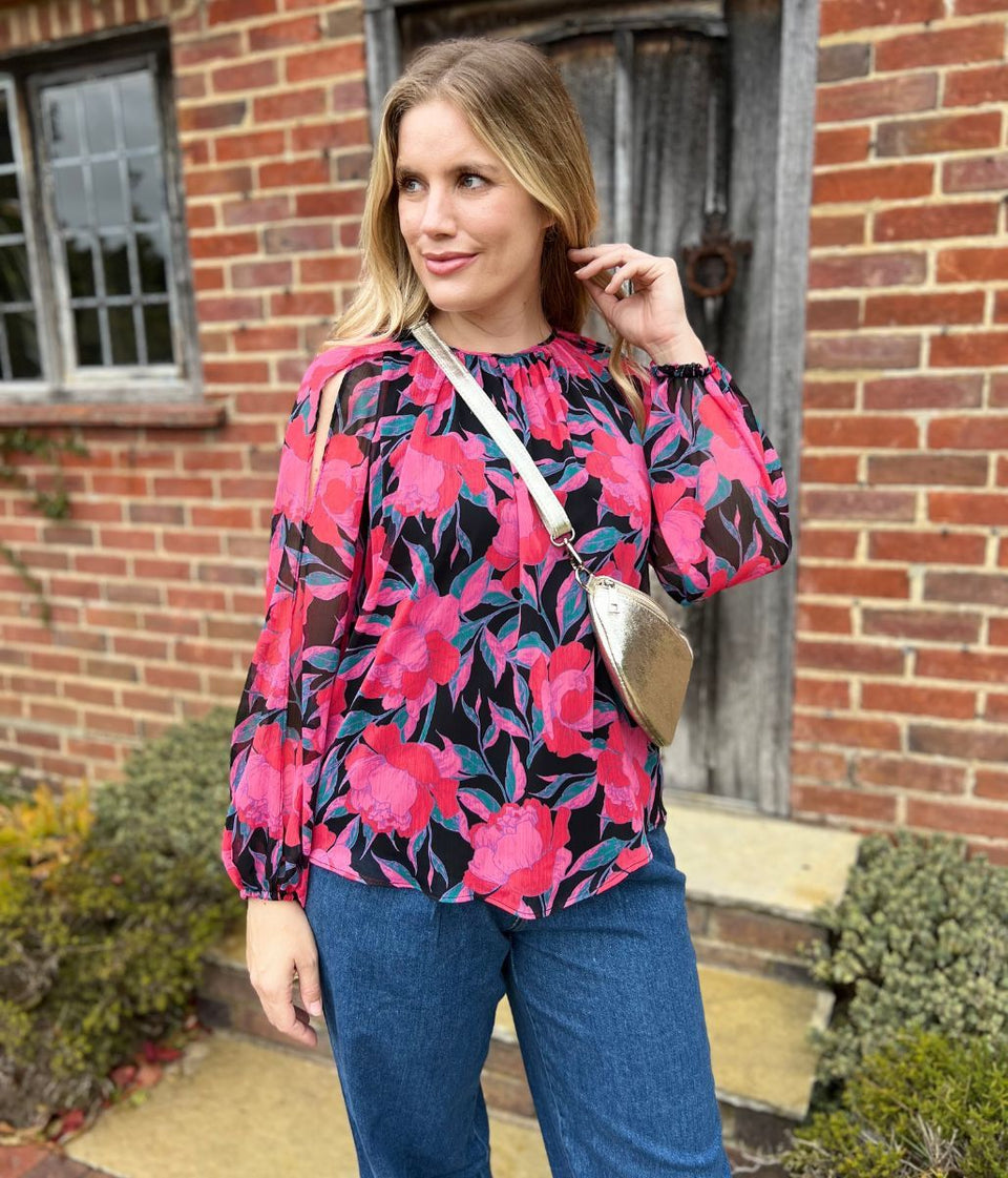 Pink Floral Chiffon Layered Top