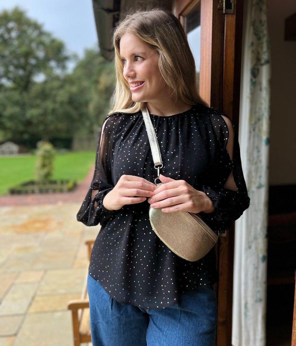 Black Dotty Sparkle Chiffon Layered Top