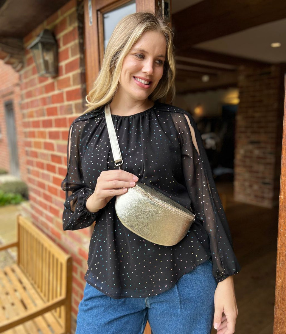 Black Dotty Sparkle Chiffon Layered Top