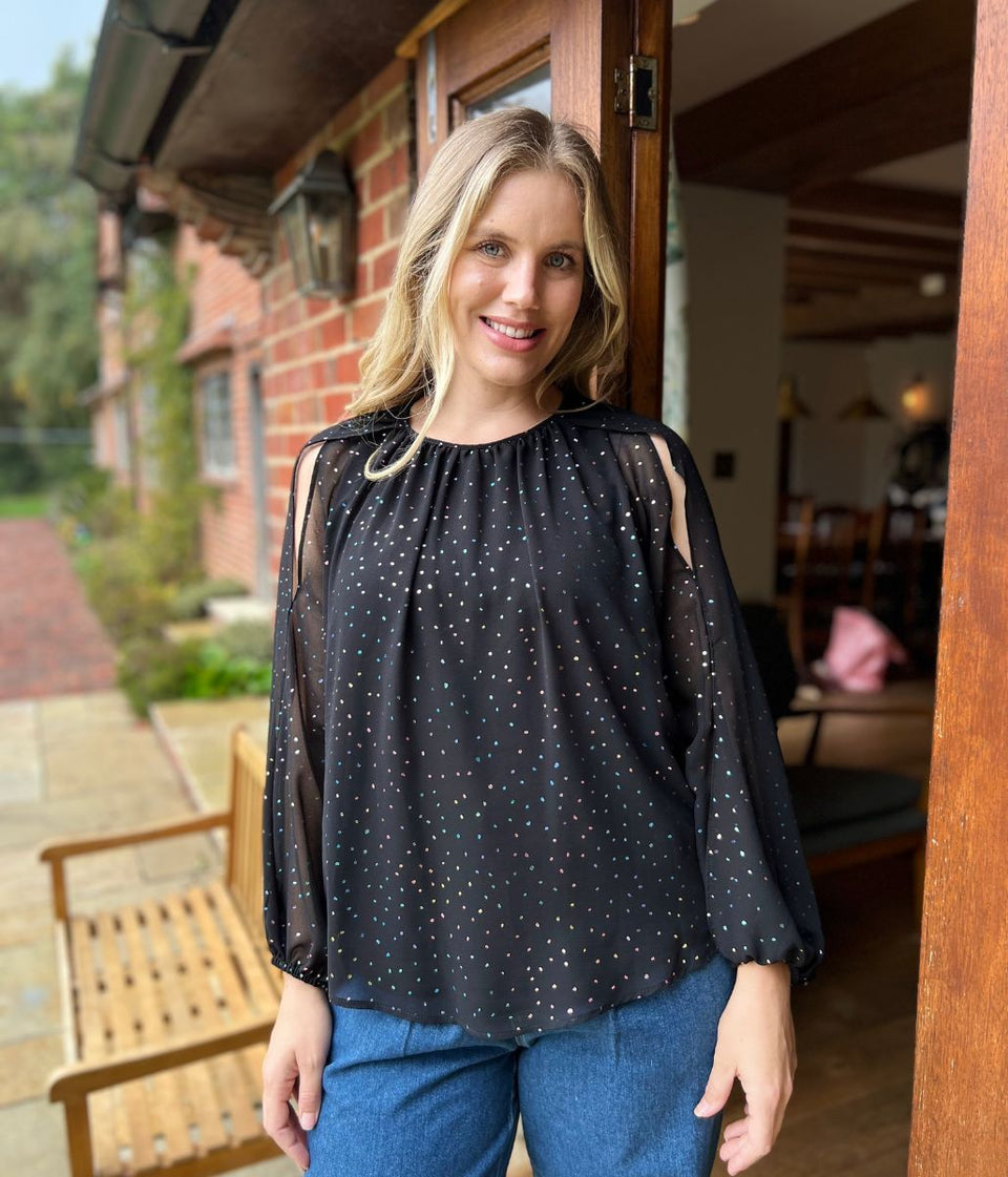 Black Dotty Sparkle Chiffon Layered Top