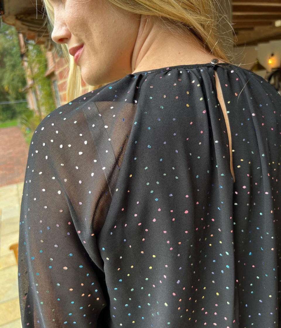 Black Dotty Sparkle Chiffon Layered Top