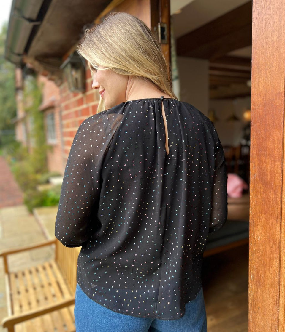 Black Dotty Sparkle Chiffon Layered Top