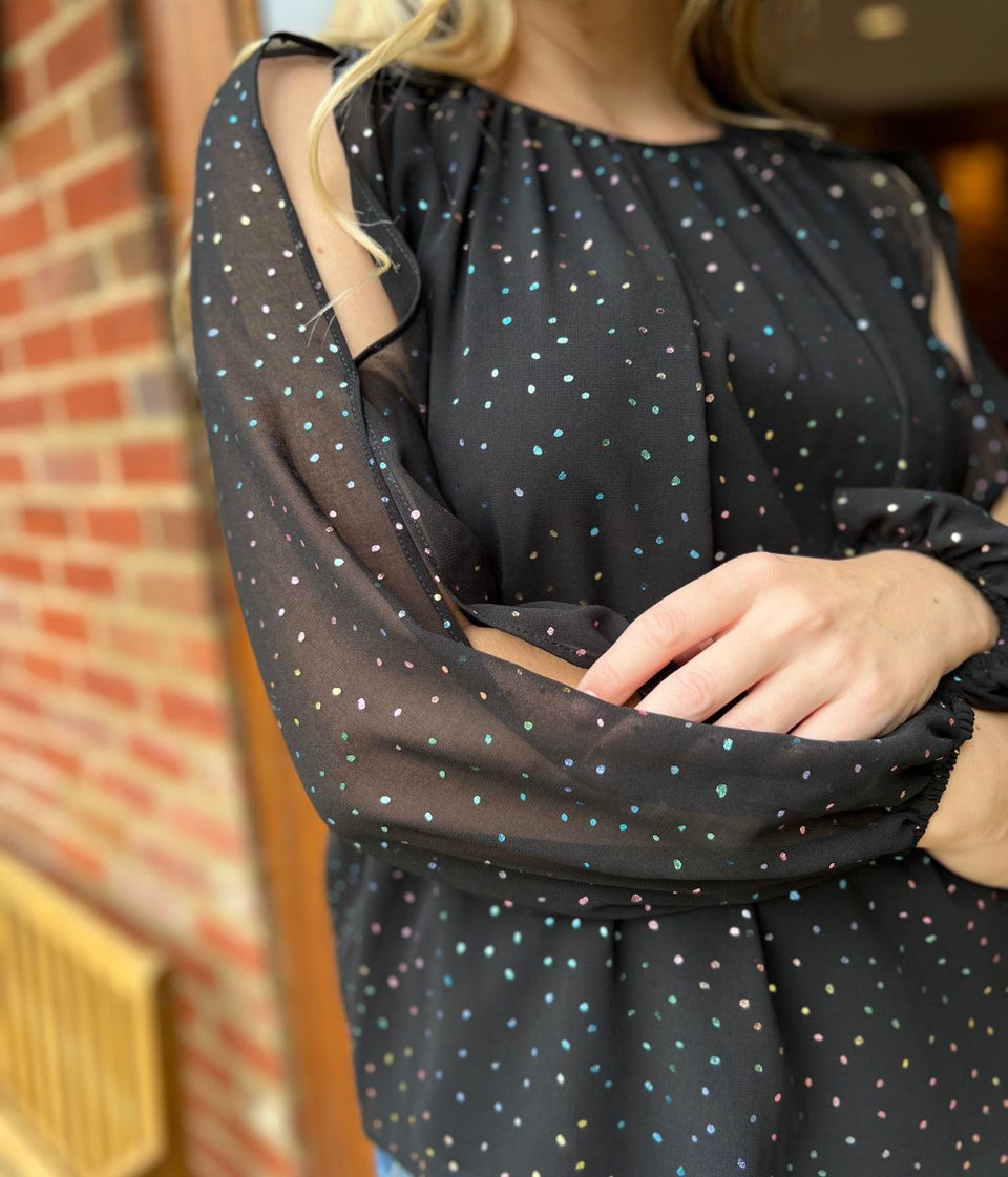 Black Dotty Sparkle Chiffon Layered Top