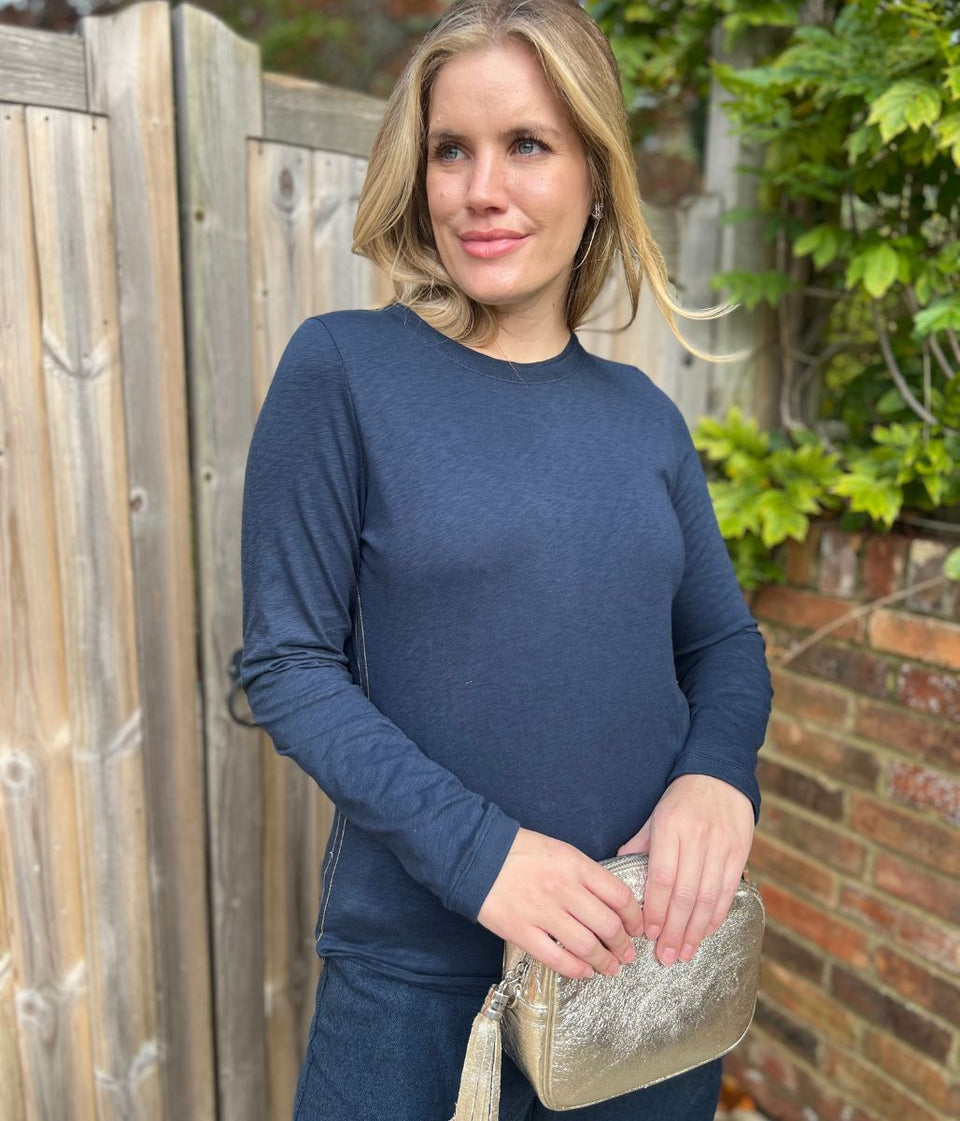 Ex Seasalt Navy Organic Cotton Rich Long Sleeve Top
