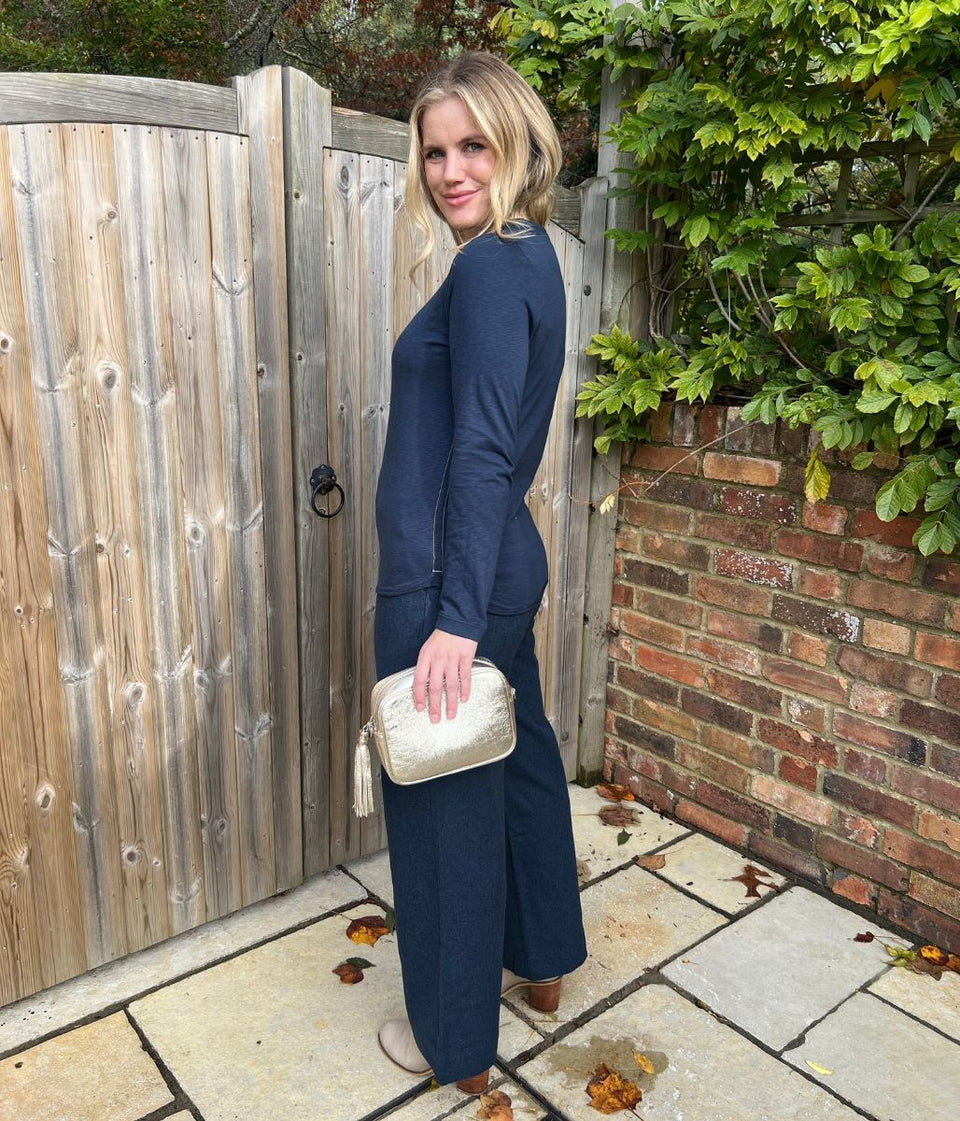 Ex Seasalt Navy Organic Cotton Rich Long Sleeve Top