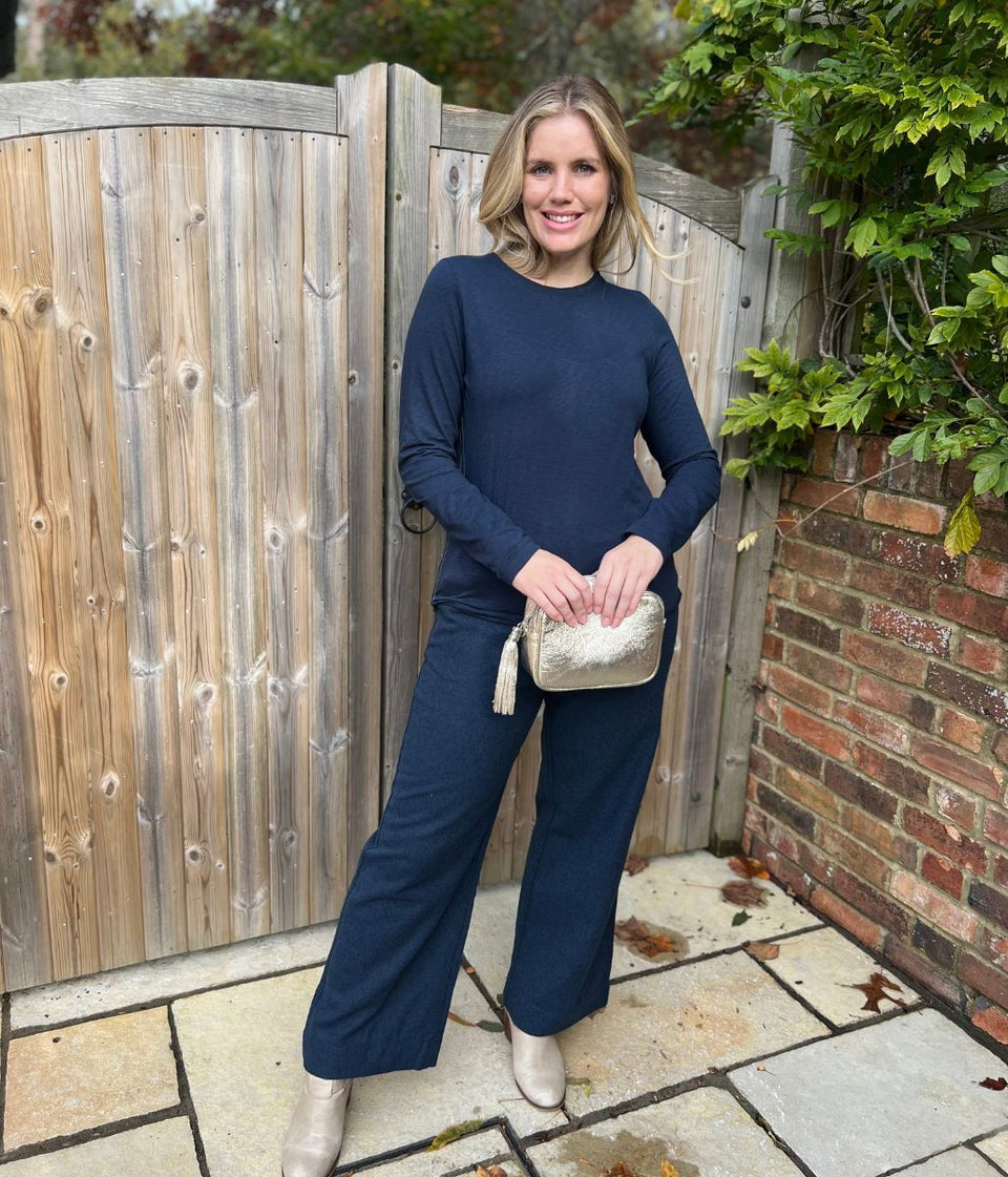 Ex Seasalt Navy Organic Cotton Rich Long Sleeve Top