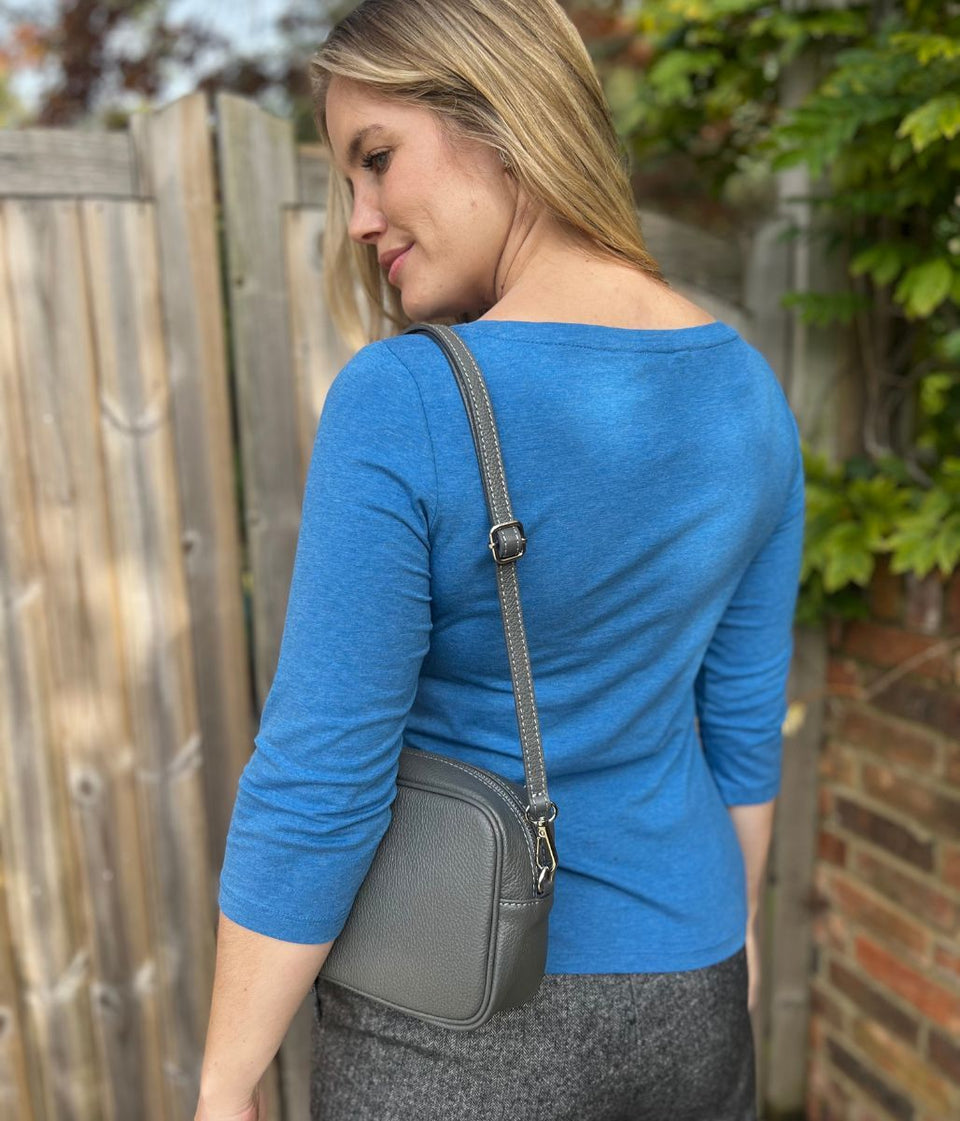 Ex Seasalt Blue Cotton Rich 3/4 Sleeve Top