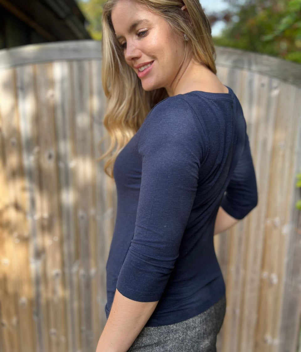 Ex Seasalt Navy Cotton Rich 3/4 Sleeve Top