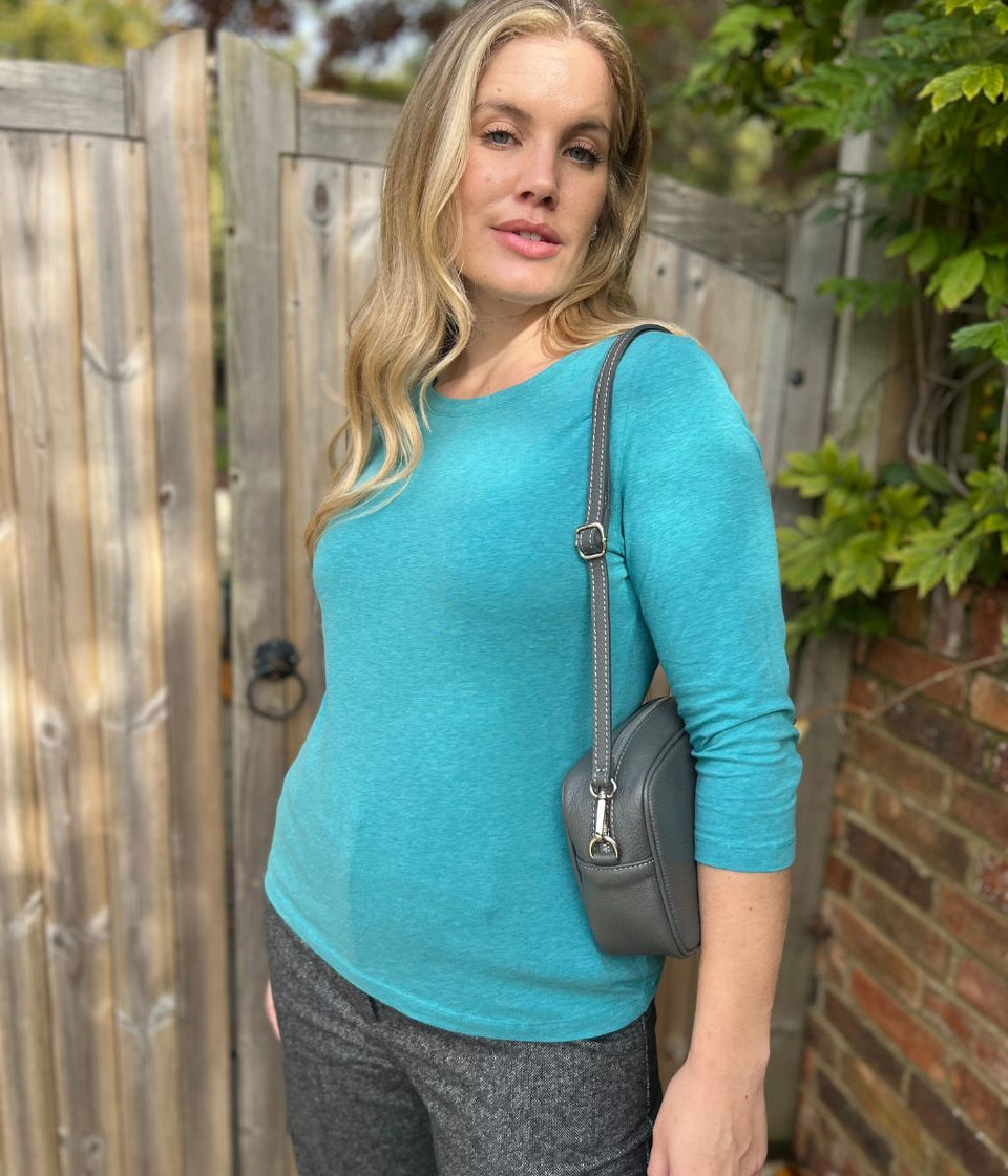 Ex Seasalt Turquoise Cotton Rich 3/4 Sleeve Top
