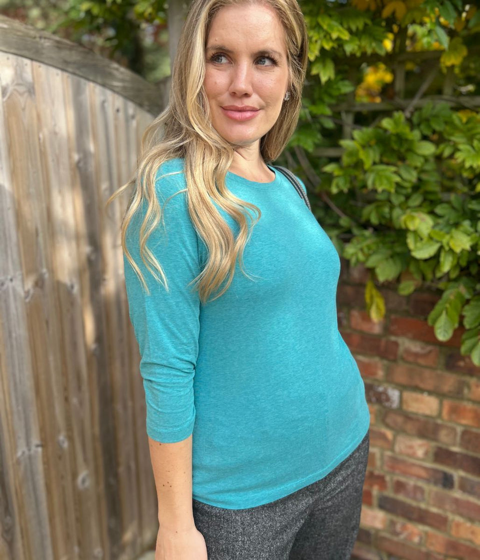 Ex Seasalt Turquoise Cotton Rich 3/4 Sleeve Top