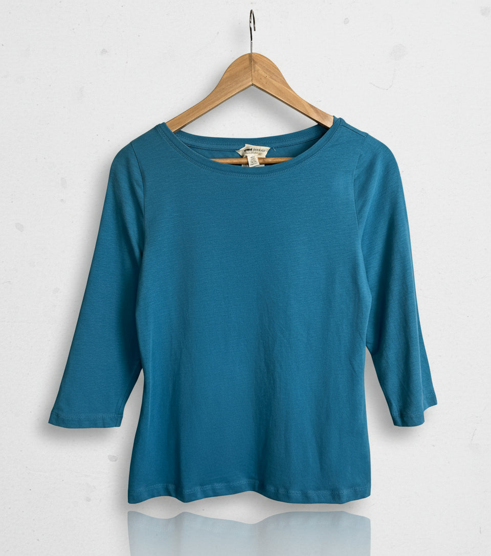 Ex Seasalt Duck Egg Cotton Rich 3/4 Sleeve Top