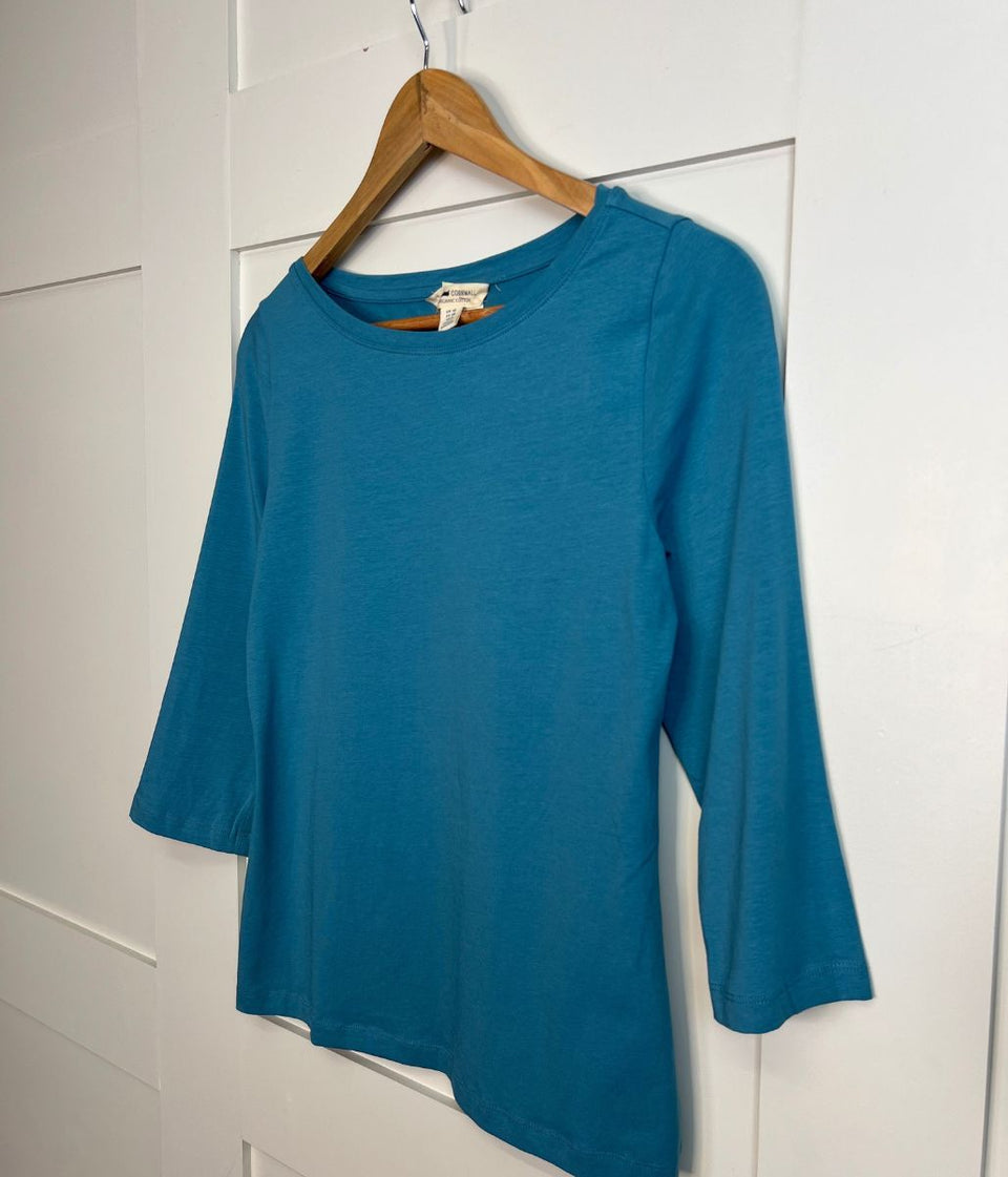 Ex Seasalt Duck Egg Cotton Rich 3/4 Sleeve Top