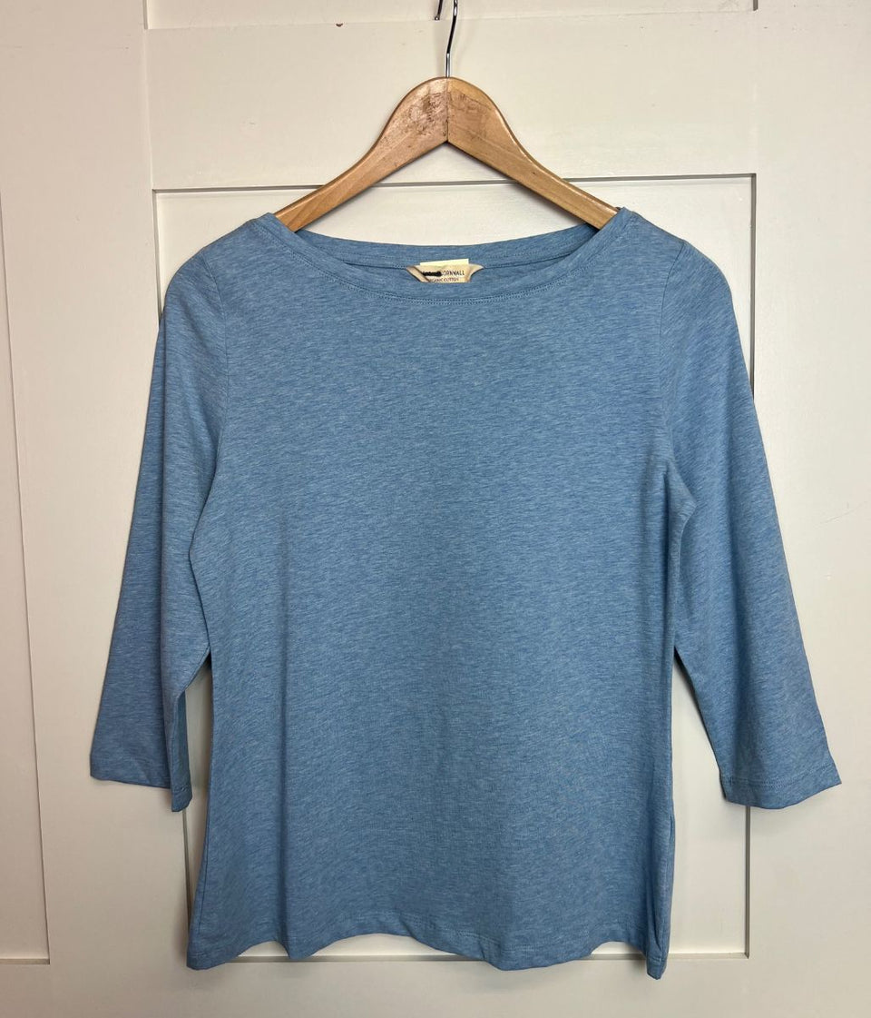 Ex Seasalt Light Blue Cotton Rich 3/4 Sleeve Top