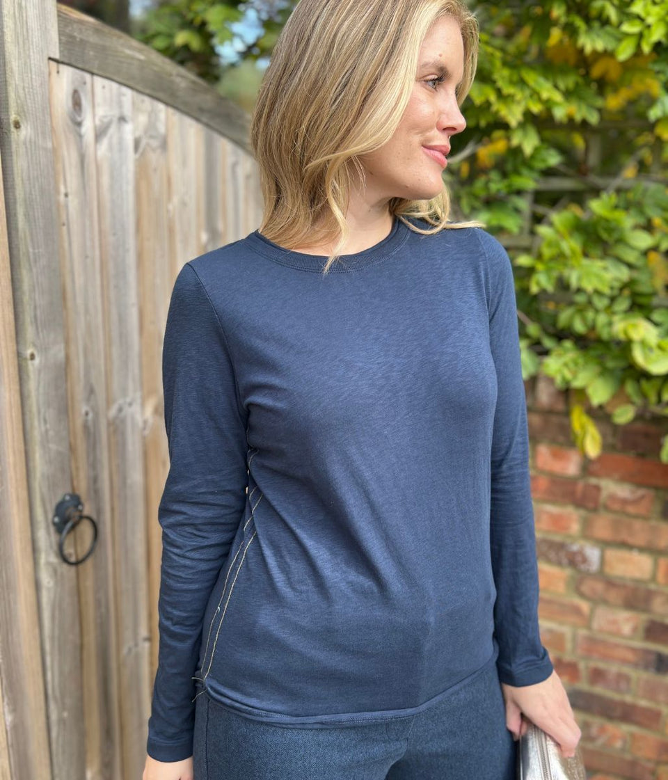 Navy Clara Long Sleeve Top