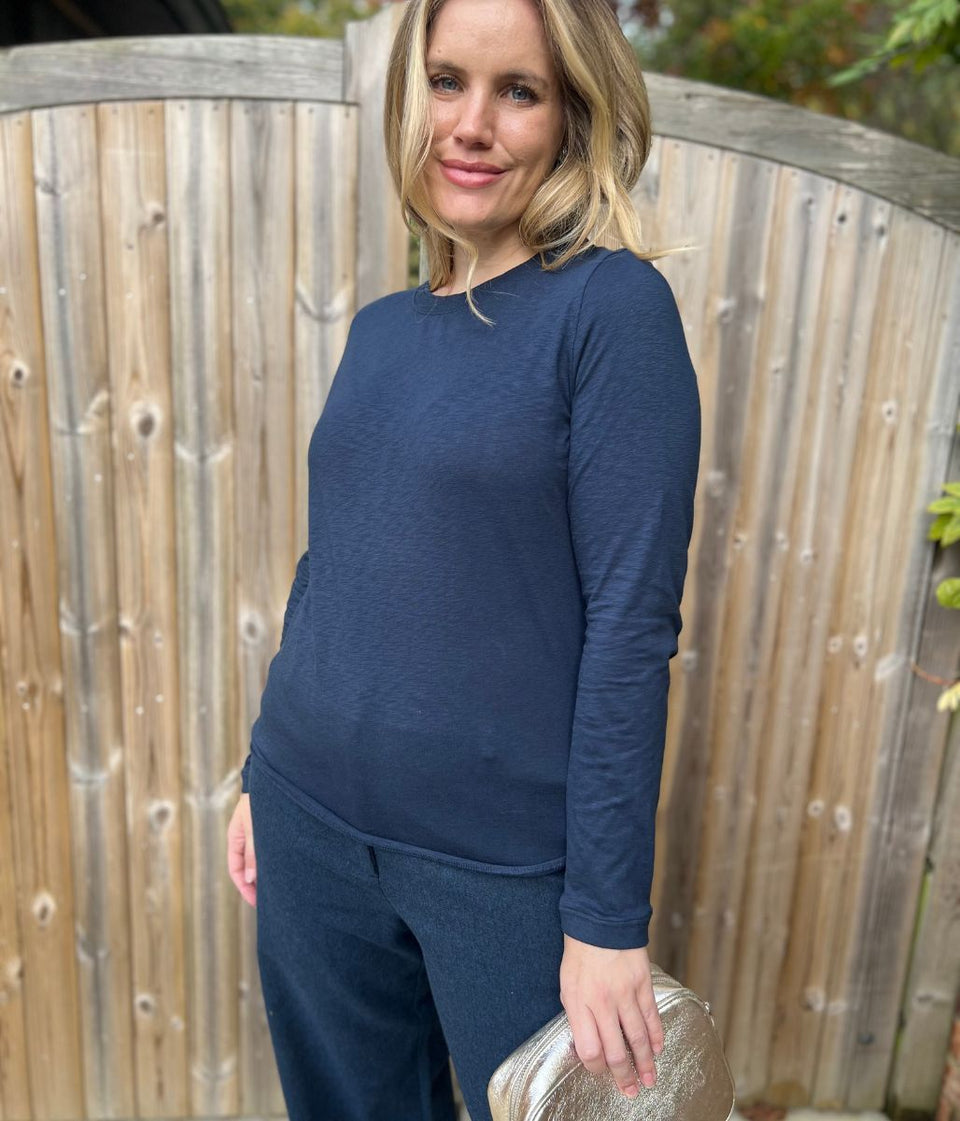 Navy Clara Long Sleeve Top