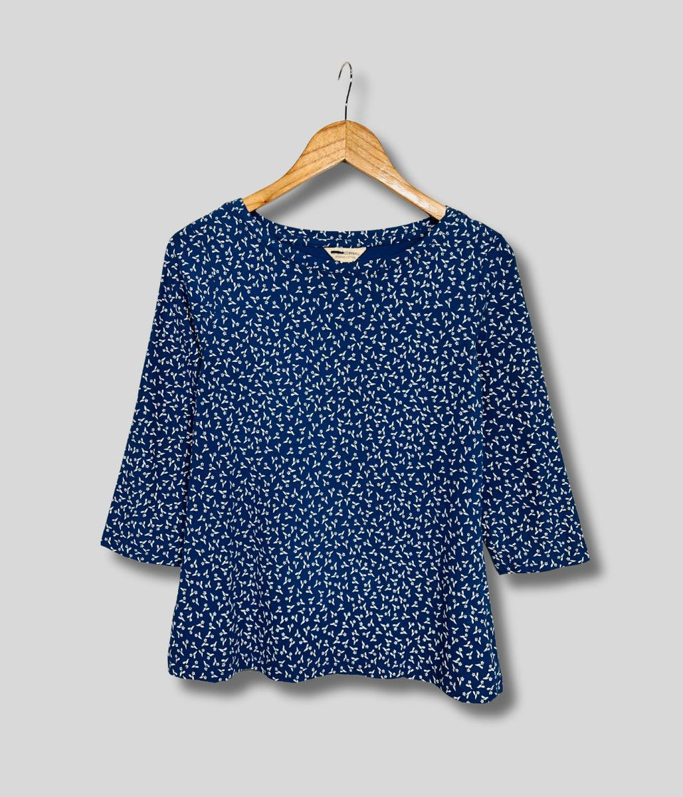 Ex Seasalt Blue Ditsy Print 3/4 Sleeve Top