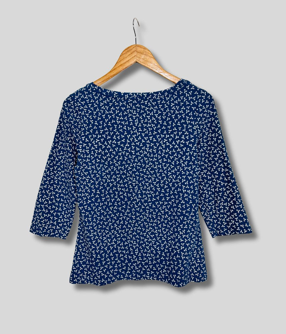 Ex Seasalt Blue Ditsy Print 3/4 Sleeve Top