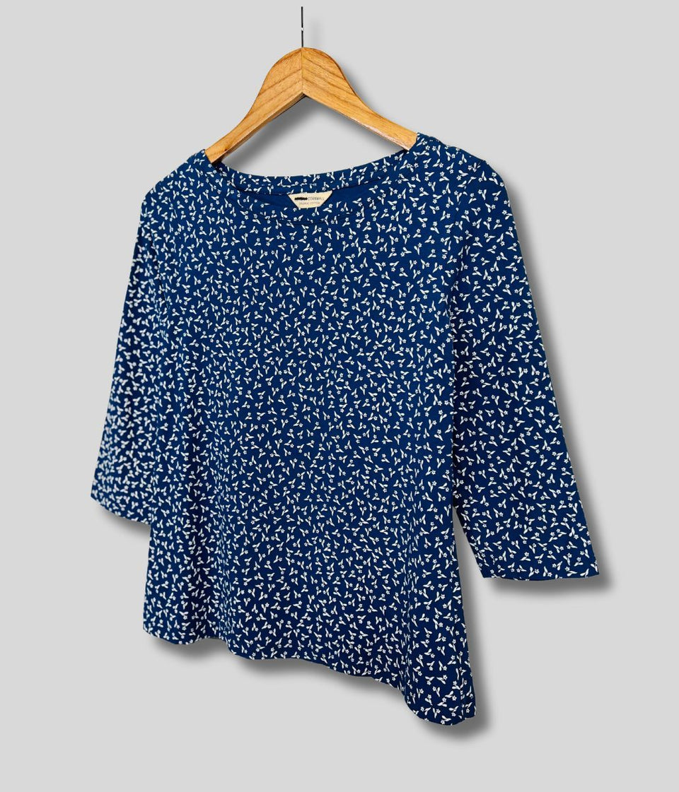 Ex Seasalt Blue Ditsy Print 3/4 Sleeve Top