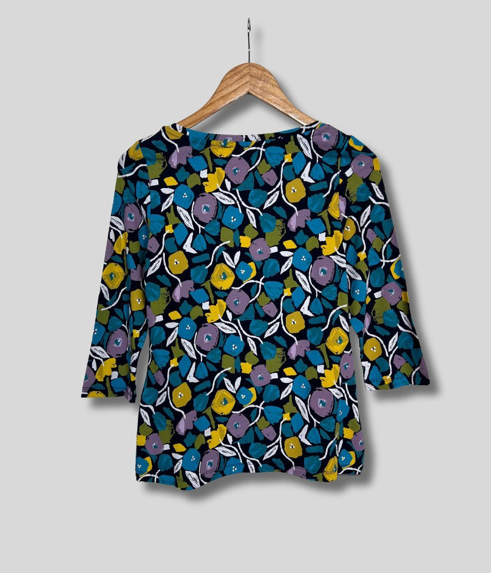 Ex Seasalt Flower Print 3/4 Sleeve Top