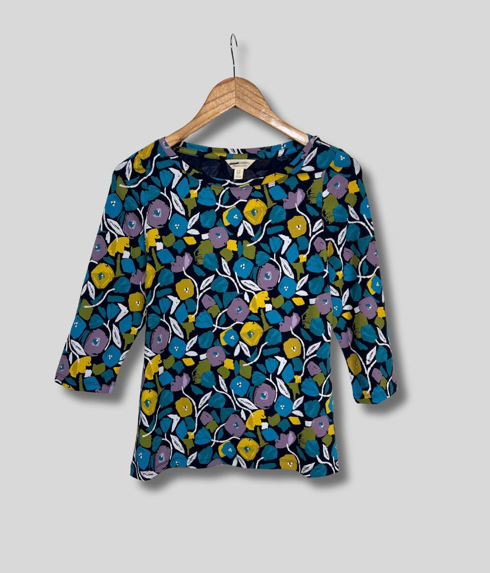 Ex Seasalt Flower Print 3/4 Sleeve Top