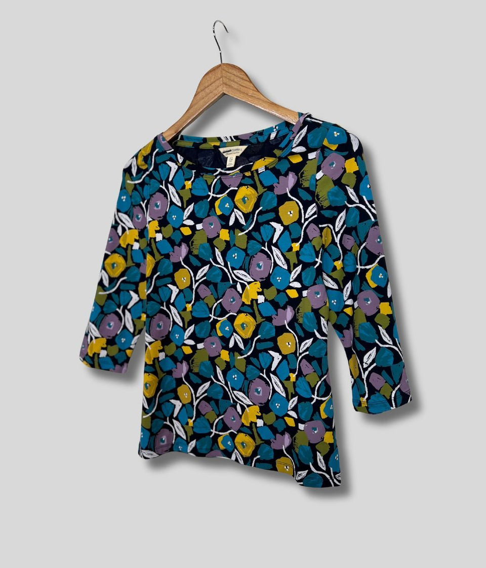 Ex Seasalt Flower Print 3/4 Sleeve Top