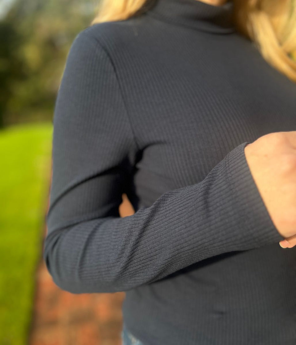 Ex Seasalt Navy Landing Roll Neck Top