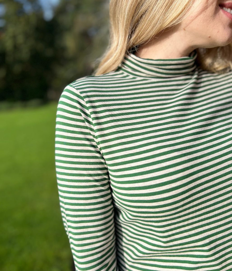 Ex Seasalt Green Striped Landing Roll Neck Top