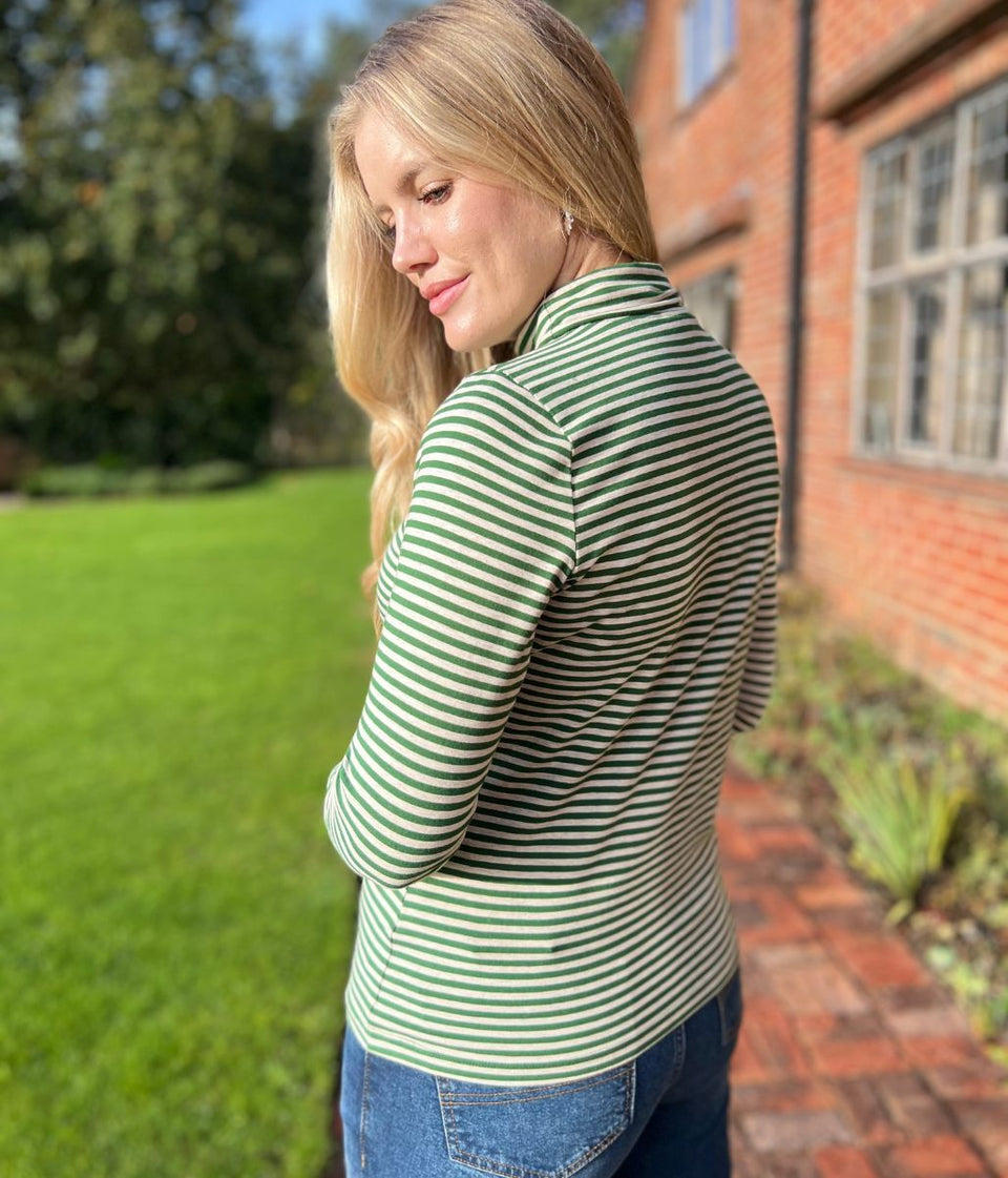 Ex Seasalt Green Striped Landing Roll Neck Top