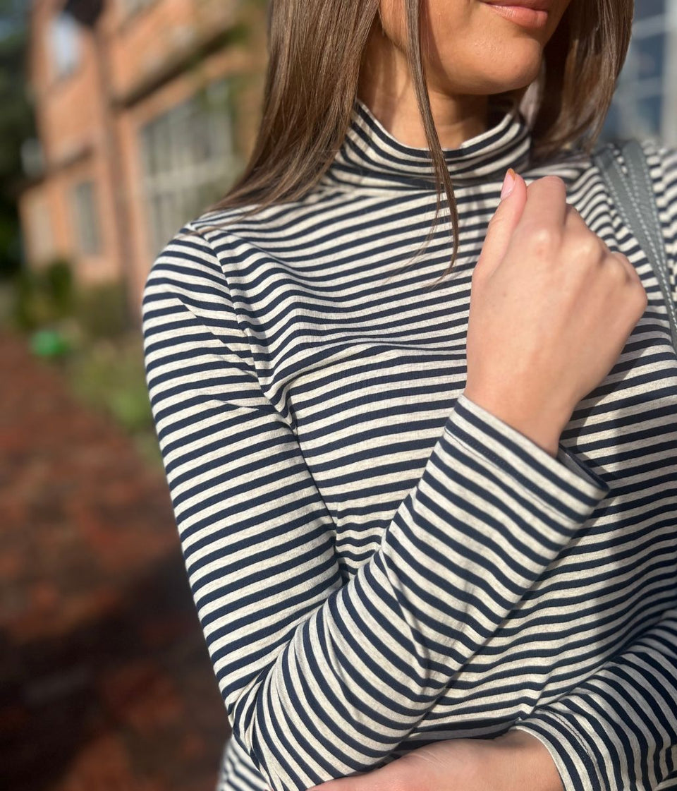 Ex Seasalt Navy Striped Landing Roll Neck Top